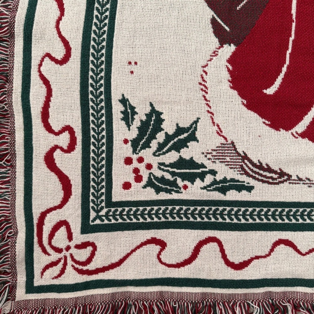 Goodwin Weavers Christmas Throw Blanket Old World Santa Red Green White Holly - Picture 6 of 12